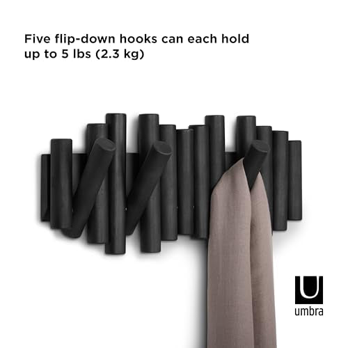 Umbra Picket Rail Hook for Entryways, Black (Pack of 3) - color: Black, size: 5-Hook (Pack of 3)