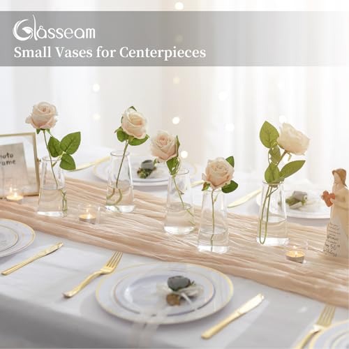 Glasseam Clear Flower Vases for Centerpieces: Modern Glass Vase Set of 24 for Wedding Party Centerpiece Home Table Decor 5.5In Small Bud Vases for Flowers Rose Tulip Stems - size: Clear-24pcs