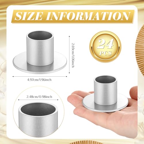 FoldTier 24 Pcs Silver Taper Candle Holders Bulk for Pillar Candles Metal Short Candlestick Holder Silver Centerpieces Decoration for Christmas Thanksgiving Anniversary Dinner Party - color: Silver