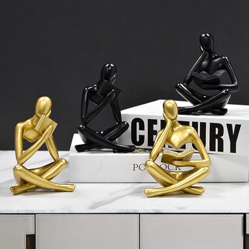 Gold Reading Women Statue, Thinker Sculptures, Abstract Art Ornament, Modern Aesthetic Figurine Decoration, Suitable for Home Living Room Bedroom Office Shelf Table Desk Bookshelf Decor (Gold Right) - color: Gold Right, size: Large
