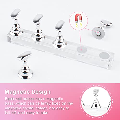 Nail Stand Acrylic Nail Art Display Stand Magnetic Nail Tips Practice Holder 54 Pcs Reusable Adhesive Putty for DIY Painting Nails Stand kit (silver) - color: silver