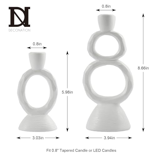 White Taper Candle Holders for Candlesticks, Unique Decorative Candlesticks Holder Home Decor Set of 2 for Fall Thanksgiving Wedding Table Centerpiece Decorations, Modern Aesthetic Room Decor（Resin） - color: White