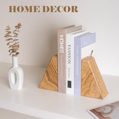 Karibiber Marble Bookends for Heavy Books, Decorative Book Ends for Shelves, Unique Marble Stone Durable and Heavy Book Ends for Hardback Books & CDS, Book Stopper/Holder, Set of 2(Moca Jade) - color: Moca Onyx