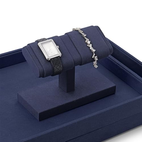 Double Watch Display Stand - Luxury Watch Holder with Soft Microfiber Lining for Jewelry Store, Home Decor & Travel | Compact 6x3x4.3in(Blue) - color: Blue