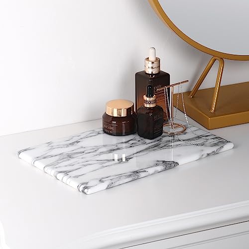 Koville Italian Natural Marble Cutting Board for Kitchen Pastry Bread Macaron Display, 12" x 8" Real Stone Slab Marble Cheese Board for Counter, Bathroom Perfume Tray Candle Plate (Arabescato) - color: Arabescato