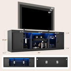 LGHM 70'' Black TV Stand with Lighting, Stylish Modern Entertainment Center with Slip Doors for TVs Up to 80”, Media Console for Living Room - size: 22''H TV Stand
