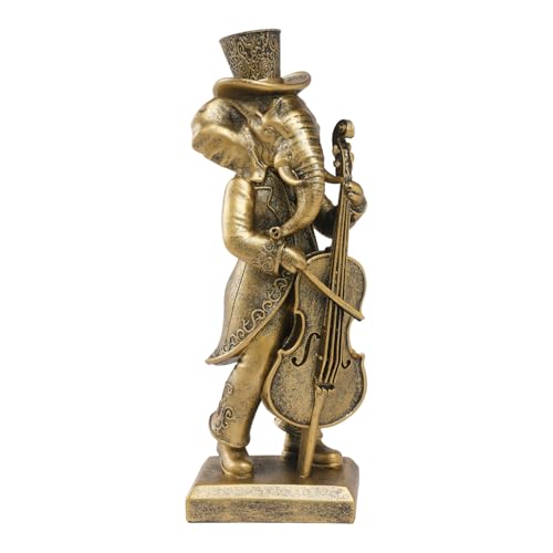 Vintage Animal Statue Sculpture,Gold Resin Music Elephant Figurine with Cello, Retro Office Desk Decor for Home Living Room, Creative Gift for Animal Lovers - color: Music Elephant