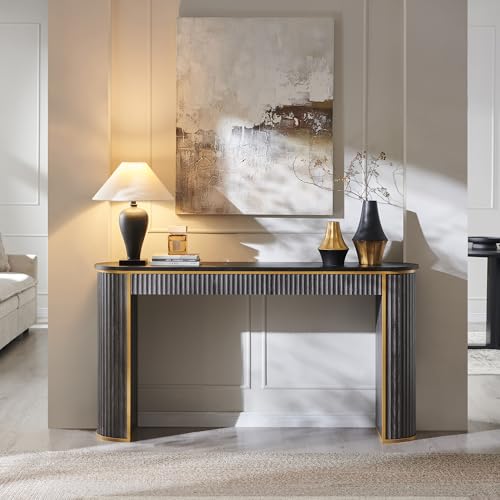 OKD Modern Fluted Console Table, 63" Long Narrow Entryway & Sofa Tables for Hallway, Tall Accent Table Behind Couch for Foyer Living Room, Dark Alder - color: Dark Alder