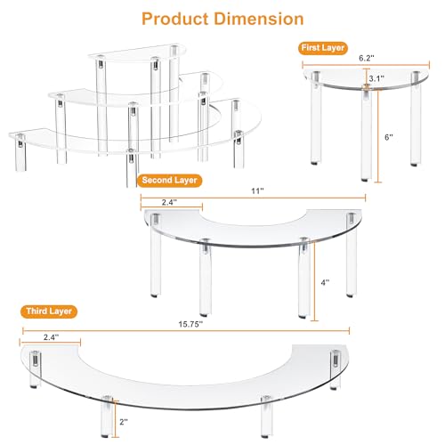 YestBuy Acrylic Risers Display Stand For Pop Figures, 3 Tier Cupcake Stand, Perfume Stand Organizer,2 Pack Half Moon Dessert Stand for Food, Acrylic Display Stand for Collections. - color: Clear, size: 2 pack