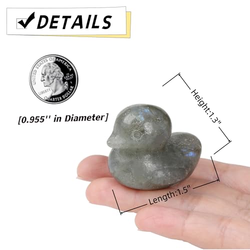 QINJIEJIE 1.5" Crystal Duck Decor Labradorite Figurine Healing Stone Polished Hand Carved Sculpture Cute Statue Reiki Gemstone Room Desk Office Home Decoration Funny Duck Gifts - color: Labradorite