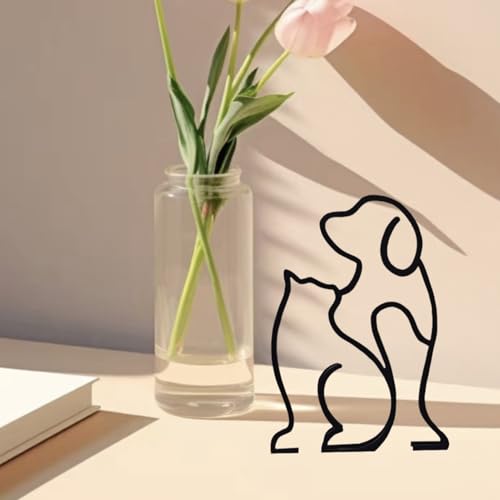 Modern Metal Cat Wall Art Sculpture, Black Minimalist Home Decor, Living Room Wall Decoration (Rely on Cats and Dogs)