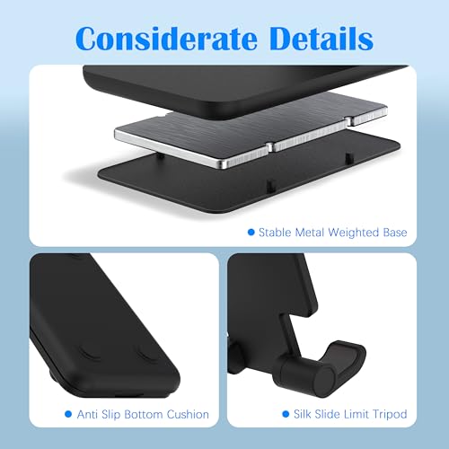 Cell Phone Stand, Adjustable Angle and Height Cell Phone Holder for Desk, Foldable and Portable, Anti-Slip Silicone Pad, Compatible with All Mobile Phones and 4-8 Inch Devices (Black&Black) - color: Black&Black