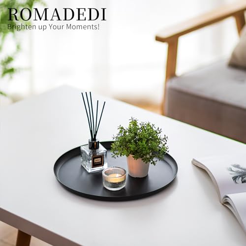 Romadedi Black Decorative Candle Tray - Round Trays Decor for Coffee Table Centerpiece Metal Serving Tray for Kitchen Counter Organizer Modern Farmhouse Home Decorations, 11 Inch