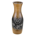 AeraVida 8-Inch Hand Carved Hibiscus Mango Wood Vase | Decorative Brown Bottle-Shaped Wooden Flower Vase for Living Room or Tabletop | Farmhouse Rustic Home Decor