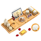 Domax Bathtub Caddy Tray Expandable Bamboo Tub Tray for Luxury Bath with Book Holder and Free Soap Dish Yellow - color: Yellow