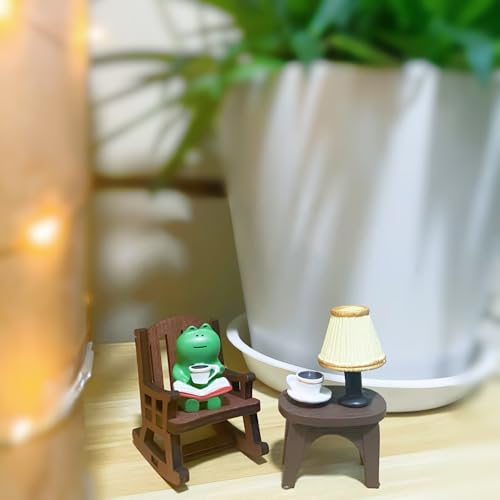 Miniature Frog Figurines Cute Office Desk Decor Mini Frog Shelf Decorations, Funny Accessories for Desk Bookshelf Car Garden