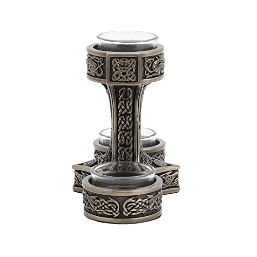 Veronese Design 4 7/8 Inch Tall Mjolnir Hammer of Thor Triple Head Tealight Candle Holder Viking Nordic Decor Cold Cast Bronzed Resin Sculpture