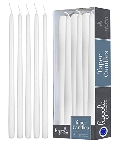 Hyoola Tall Taper Candles - 16 Inch White Unscented Dripless Taper Candles - 14 Hour Burn Time - 8 Pack - size: 16 Inch