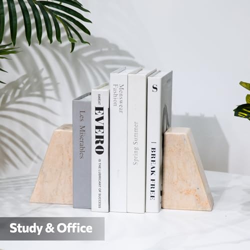 Luxury Marble Bookends for Shelves, 11LB Heavy Duty Marble Book Ends for Heavy Books, Stone Bookends Decorative, Polished, Orange Triangular, Set of 2 - color: Orange, size: 3.9×3×6 Inch