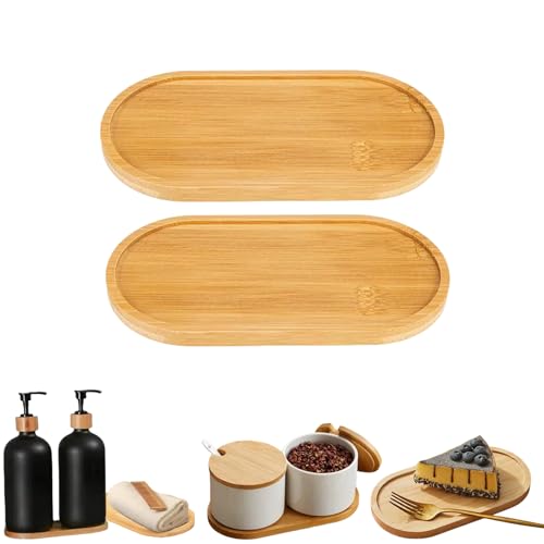 2PCS Bamboo Bathroom Trays - Suitable for The Bathroom,Kitchen,Breakfast Tray and Decorative Tray (7.68 in * 3.74 in) - size: 7.68 in * 3.74 in