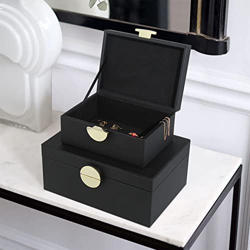 HofferRuffer Faux Leather Jewelry Boxes, Decorative Boxes Storage Accessory Organizer with Gold Hardware Decor, Classic Vegan Leather Set of 2 Pieces (Black) - color: Black