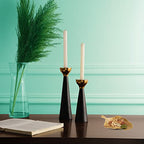 Rely+ Black & Gold Taper Candle Holders Set of 2 – Modern Metal Candlestick Holders for Dining Table Centerpiece, Home Décor, Wedding & Party Decorations