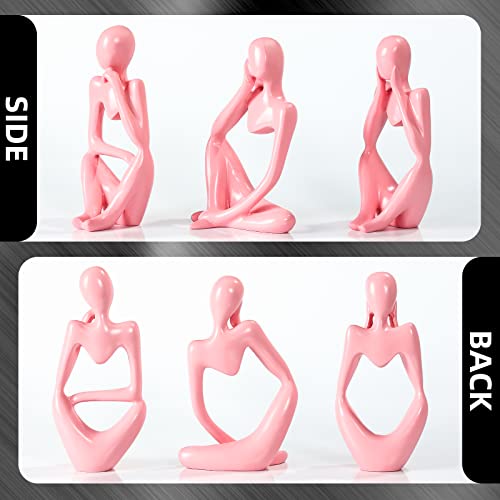BMLCGJ Thinker Statue Gold Decor Abstract Art Sculpture, Golden Resin Collectible Figurines for Home Living Room Office Shelf Decoration,Great Gifts Ideas (Pink) - color: Pink