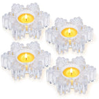 Snowflake Tealight Holders Set of 4 – Clear Glass Votive Candle Holders for Table Decor, Winter Wedding Centerpiece, Christmas Party Supplies