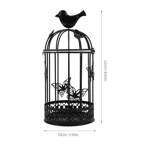 PRETYZOOM Vintage Wrought Iron Birdcage Candlestick Holder 8.7In Retro Tealight Candle Lantern for Home Decor Wedding Centerpiece - color: Black