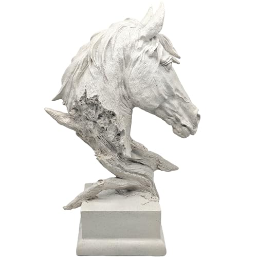 16" Animal Horses Head Bust Table Sculpture Retro Resin Home Decor Statue for Bedroom,Living Room,Dining Desk,Bookshelf,Office,Study and Coffee Tables（Off White） - color: Off White