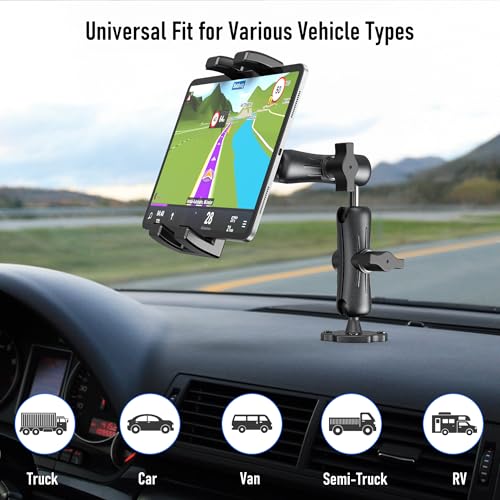 Aluminum Heavy Duty Tablet Mount Car Holder Dashboard for Truck/Vehicle/Desk/Wall, 360° Adjustable Dual Arm iPad Stand Holder Mount for 4.7"-12.9" iPad Pro/Air/Mini/Samsung Galaxy Tab - size: Dual arm