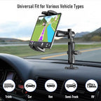 Aluminum Heavy Duty Tablet Mount Car Holder Dashboard for Truck/Vehicle/Desk/Wall, 360° Adjustable Dual Arm iPad Stand Holder Mount for 4.7"-12.9" iPad Pro/Air/Mini/Samsung Galaxy Tab - size: Dual arm