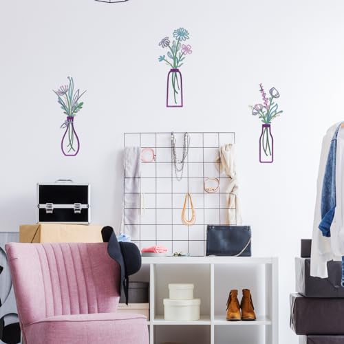 Pigort 3 Pieces Metal Flowers Wall Arts - Rustic Farmhouse Decor Purple Minimalist Flower Wall Decors for Living room Bathroom Bedroom Dining Room-Housewarming Gifts(Purple, Vase-C) - color: Purple