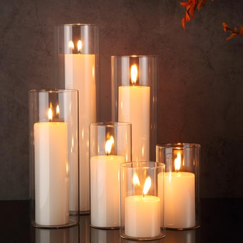 Shihanee Set of 12 Pillar Candles and Glass Cylinder Vases Assorted Sizes Cylinder Holders for Pillar Candles Home Table Centerpieces Wedding Party Decorations (Ivory) - color: Ivory