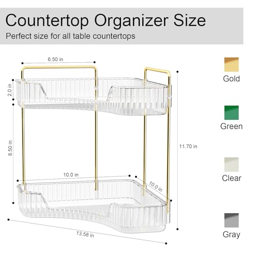 GTI 2 Tier Bathroom Counter Organizer, Multi-Function Corner Bathroom Organizer Countertop,Makeup Organizer Perfume for Dresser Vanity Tray, Spice Rack Organizer for Kitchen (Clear) - color: Clear, size: 10" x 10" x 11.7"