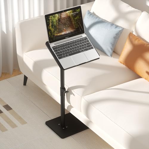 YUHFERA Sofa Armrest Tray Table for Couch - 360° Swivel Height Adjustable End for Small Spaces, Snack Side Table for Bed or Chair with Phone & Tablet Slot (Black,Angle Adjustable) - color: Black, size: Angle Tilt
