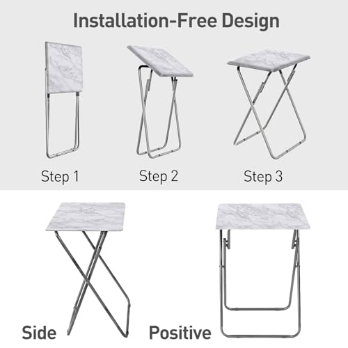 Garden 4 You TV Tray Table, Folding Dinner Tray With No Assembly Required, Sturdy Foldable Snack Eating Table for Living Room, 2PCS (White Marble) - color: White Marble, size: 2pcs