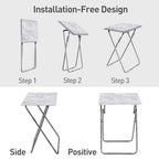 Garden 4 You TV Tray Table, Folding Dinner Tray With No Assembly Required, Sturdy Foldable Snack Eating Table for Living Room, 2PCS (White Marble) - color: White Marble, size: 2pcs
