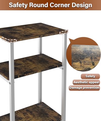 3 Tier Side Table, Heavy Duty End Table with Shelves, Narrow Nightstand Table for Small Spaces, Record Player Table for Bedroom, Living Room, Sofa Couch - Rustic Brown & White - color: White, size: 3-Tier