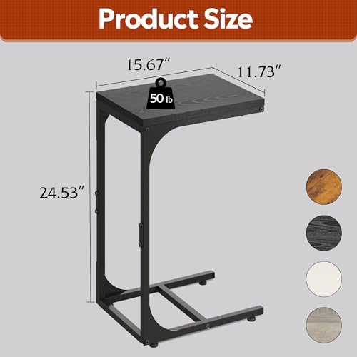 WLIVE C Shaped End Table, Small Couch Side Tables with Metal Frame, Sofa Table TV Tray for Living Room, Bedroom, Relief Black - color: Relief Black