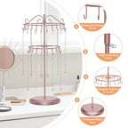 iDavosic.ly 2 Tier Rotating Necklace Holder Organizer with 42 Hooks, Adjustable Metal Bracelet Display Stand Rack, Extra Tall Keychain Spinning Tree Tower for Women, Rose Gold - color: Rose Gold