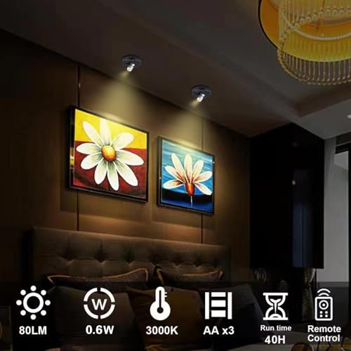 HAMVIDNE LED Spotlight, Battery Powered Picture Lights, Uplighting Indoor, Puck Lights with Remote, Stick Spot Light for Wall Display Dartboard Painting Artwork Accent-Silver - color: Black Silver, size: 2 Pack