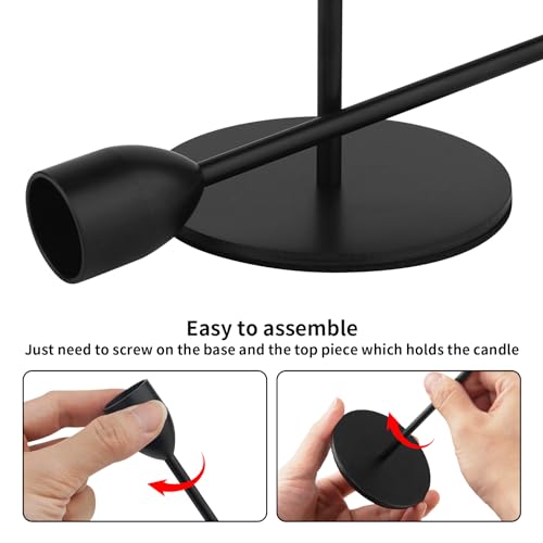 Ohtomber 3PCS Black Taper Candle Sticks Holder, Candlesticks Centerpiece Wedding Table Decor, Fit Pillar 3/4" Thick Tapered & Led Candles - color: Black
