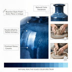 Mowtanco Blue Ceramic Vase Set of 3 Small Vases, Modern Farmhouse for Home Decor Bottles, Rustic Terracotta Vase Decorative Vases for Table,Fireplaces Decor, Bookshelf, Living Room