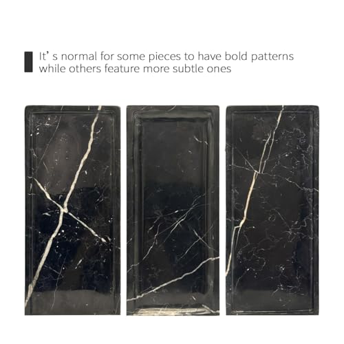 WeDoDecor Luxury Real Black Marble Bathroom Small Tray Vanity Decorative Rectangular Stone Tray for Countertops Dresser Guest Towels Holder Makeup Cologne Organizer for Toilet Tank Bathroom Accessory