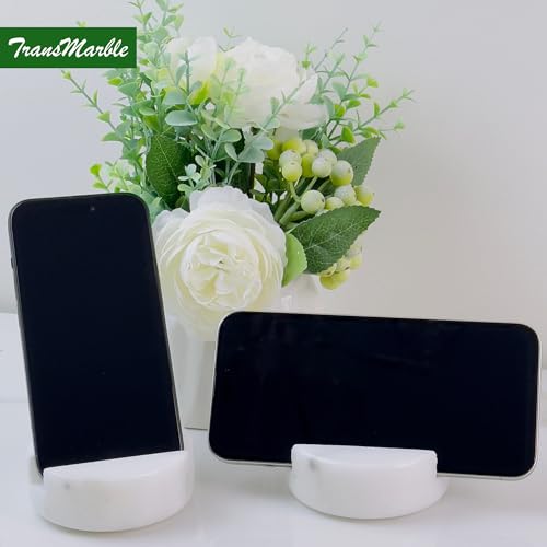 Luxury Marble Cell Phone Stand Holder for Popular Smartphones (1 Pcs) - Real Solid Marble Mobile Phone Stands as Office Desk or Kitchen Countertop Decor (Starry White)