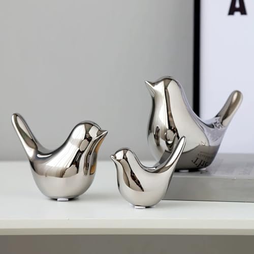 Small Animal Statues 2 Pack, Home Decor Modern Style, Decorative Ornaments for Living Room, Bedroom, Office Desktop, Cabinets, Silver - color: Silver