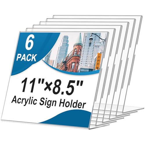 Acrylic Sign Holder 8.5 x 11 Horizontal , Clear Plastic Display Stand for Tabletop, Acrylic Stands for Flyers, Table Paper Holder, Vertical Sign Holder 8.5x11 for Restaurants, Office and School (Slant 6 Pack 11x8.5) - size: Slant 6 Pack 11x8.5