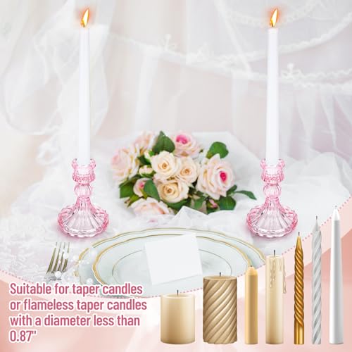 Maxcheck Set of 6 Candlestick Holders Taper Glass Candle Holder Decorative Candle Stand for Wedding Party Table Centerpiece Anniversary Festival Home Decor(Pink) - color: Pink