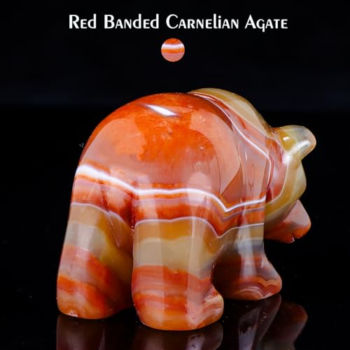 3" Red Banded Carnelian Crystal Bear Figurine Gifts for Hand Carved, Gemstone for Office Bear Statues Home Decor - color: Red Banded Carnelian Crystal